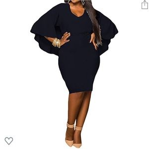 Women's Batwing Sleeve V Neck Solid Bodycon Plus